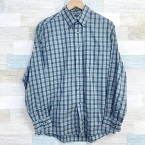 Jos A Bank Travelers Button Down Shirt Green Gray Plaid Cotton Mens Medium